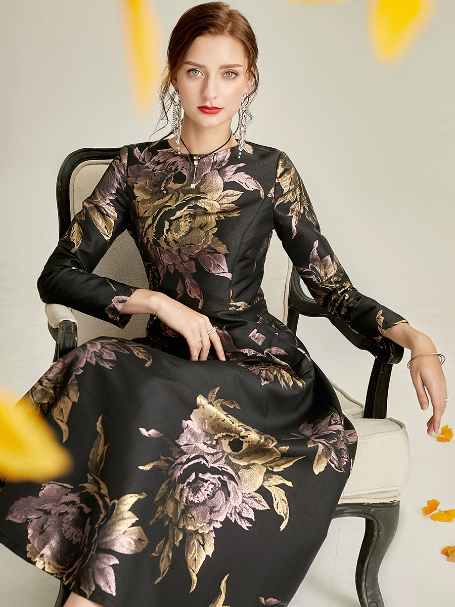 DEVCHATA Luxe vrouwen lange maxi jacquard jurk boho bloemen mode kleding dames feestavondjurk vintage vestidos