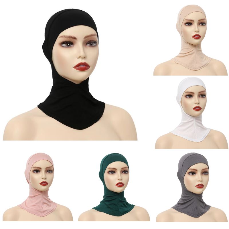 Lenço hijab de algodão muçulmano com boné feminino cor sólida gorro elástico chapéu de fundo turbante islâmico senhoras macio modal headwrap