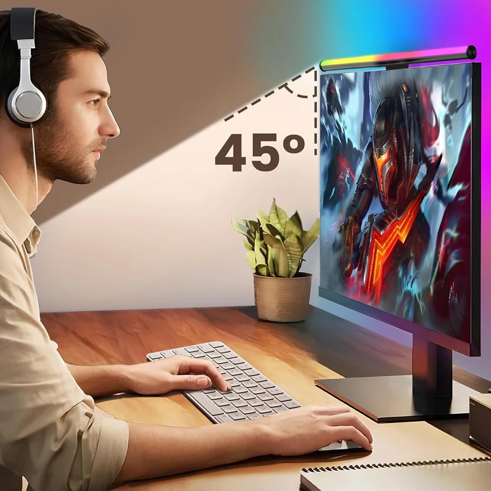 Wiscolor TUYA Smart Monitor Light Bar Stepless Dimming Compatible with Alexa Google Home for Work Gaming USB 5V RGBIC music
