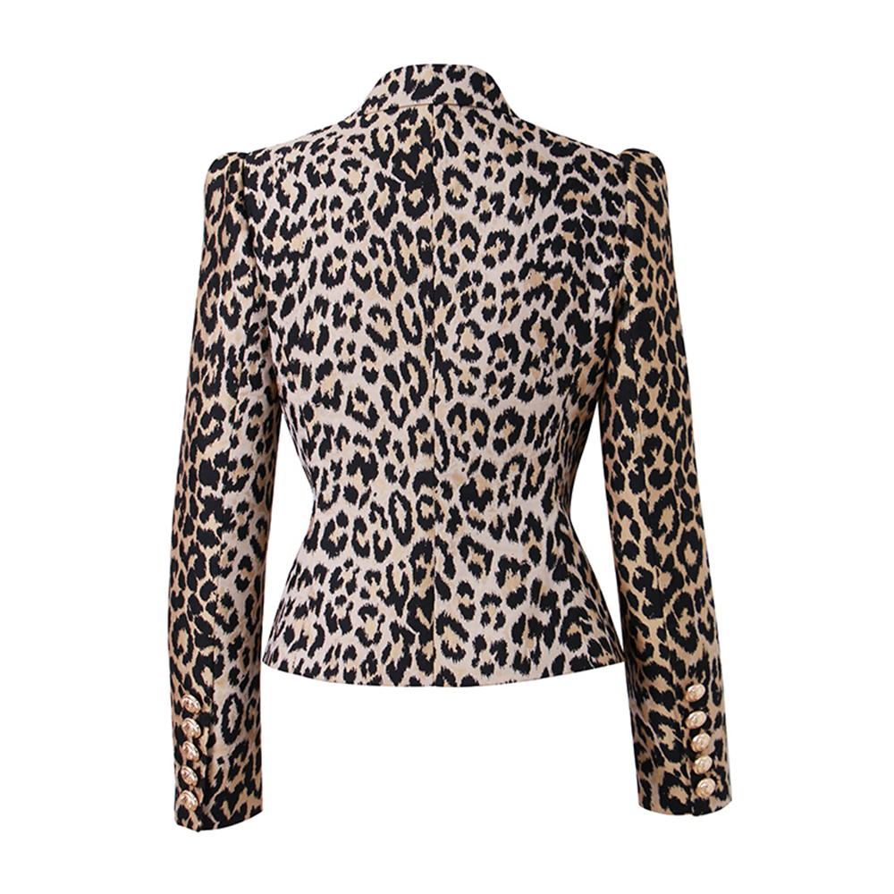 เต็มรูปแบบ Classic Leopard พิมพ์สไตล์ Blazers Double-Breasted แจ็คเก็ตแขนยาวหญิง Outerwear