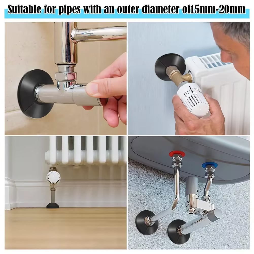 4 個 15 ミリメートルラジエーターパイプカラーカバー三角バルブプラスチック装飾カバーラウンドスナップタイプ蛇口配管パイプカバー