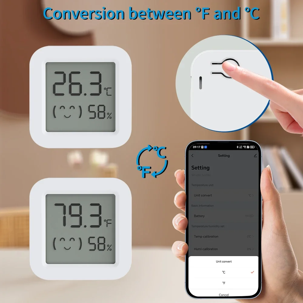 Tuya sensor de temperatura e umidade tela lcd bluetooth-compatível app monitor de controle remoto para casa ambiente vida inteligente