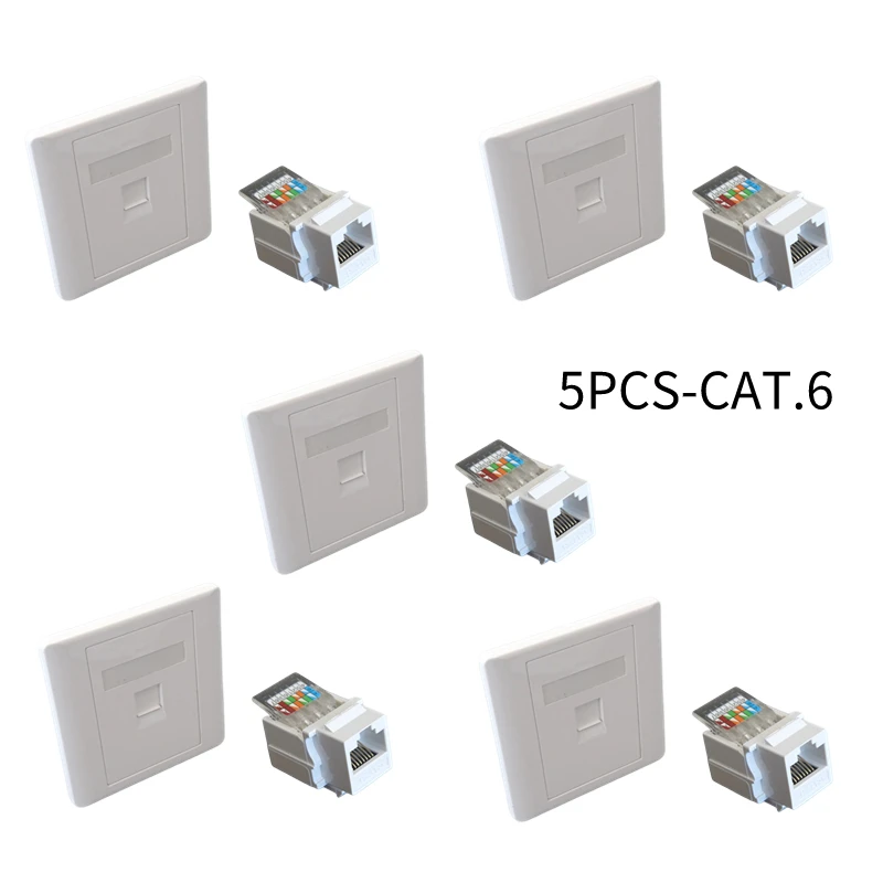 5PCS-86 Network Category 6 Gigabit Computer Single Port RJ45 CAT.6 Wall Mounted Panel