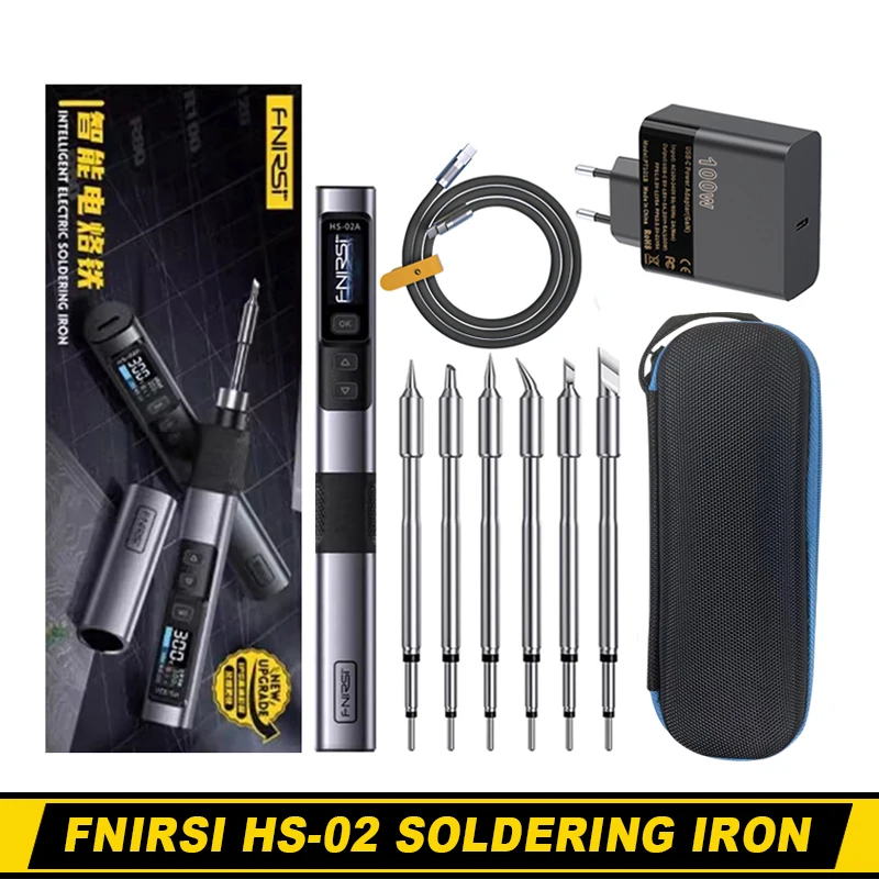 FNIRSI HS-02 soldador inteligente pantalla a Color IPS Mini estación de Reparación de soldadura con herramienta de reparación de fuente de alimentación PD100W