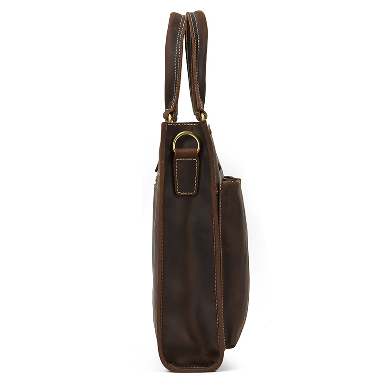 Newsbirds Leather Handbag Men 100% Cow Skin Briefcase With Shoulder Strap Laptop Handbag With 2 Front Pockets New Designer Bag
