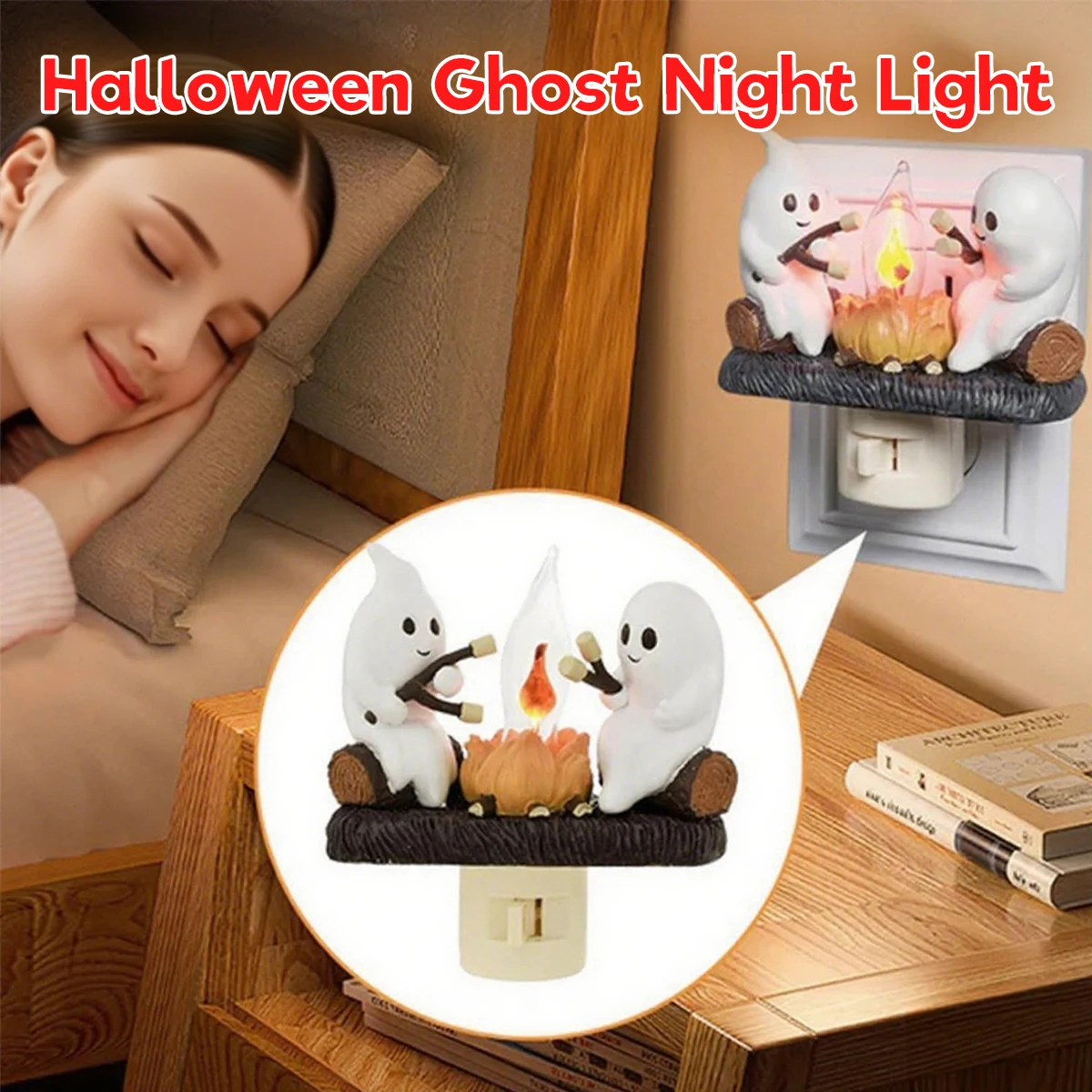 Luz nocturna parpadeante de fuego fantasma, lámpara decorativa de Halo de llama fantasma, decoración de fiesta de Halloween con temática oscura para la habitación