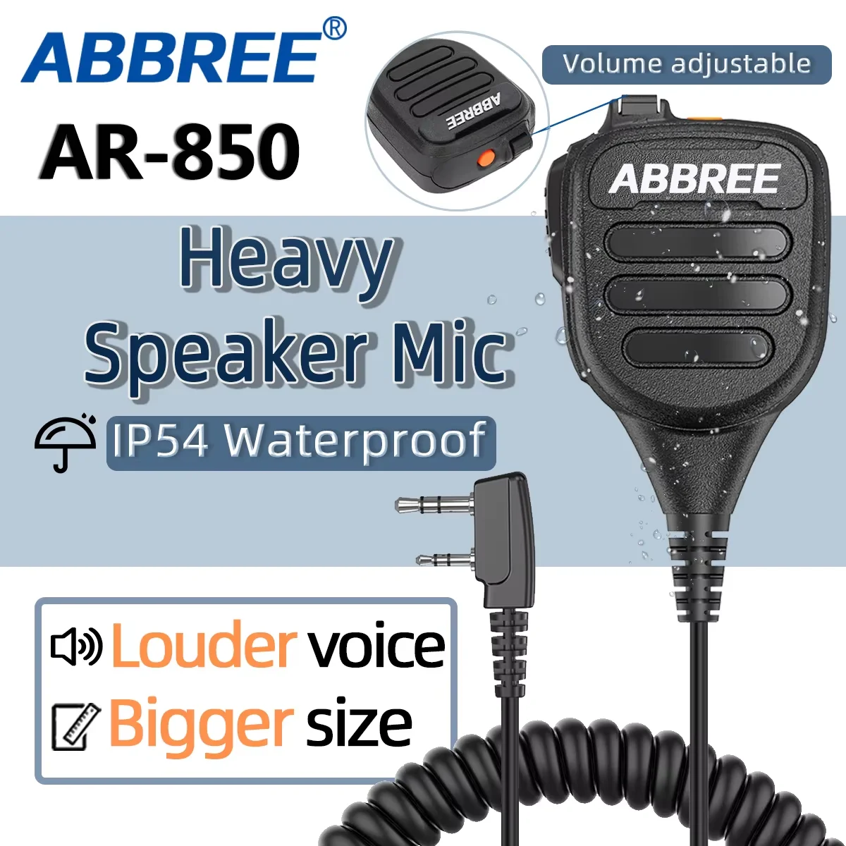 ABBREE AR-850 Walkie Talkie ręczny ciężki głośnik regulowany mikrofon z głośnikiem mikrofon na ramię dla BaoFeng UV-5R UV-13 PRO UV-16