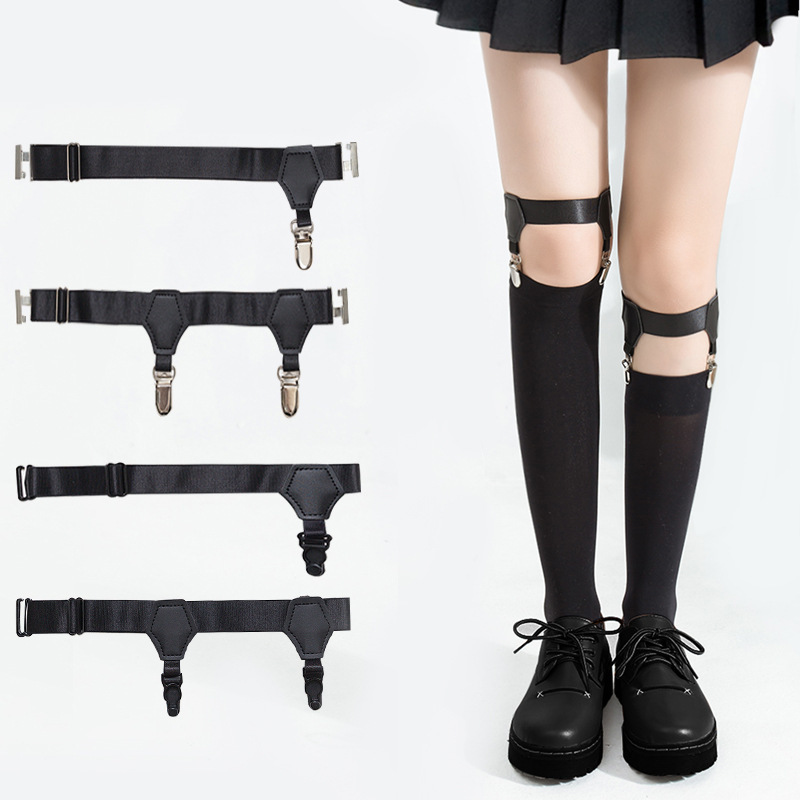 1 Pair Black Sock Garters for Women Girl JK Japanese Style Adjustable Elastic Non-Slip Sock Garter Holder Belt Leg Suspenders