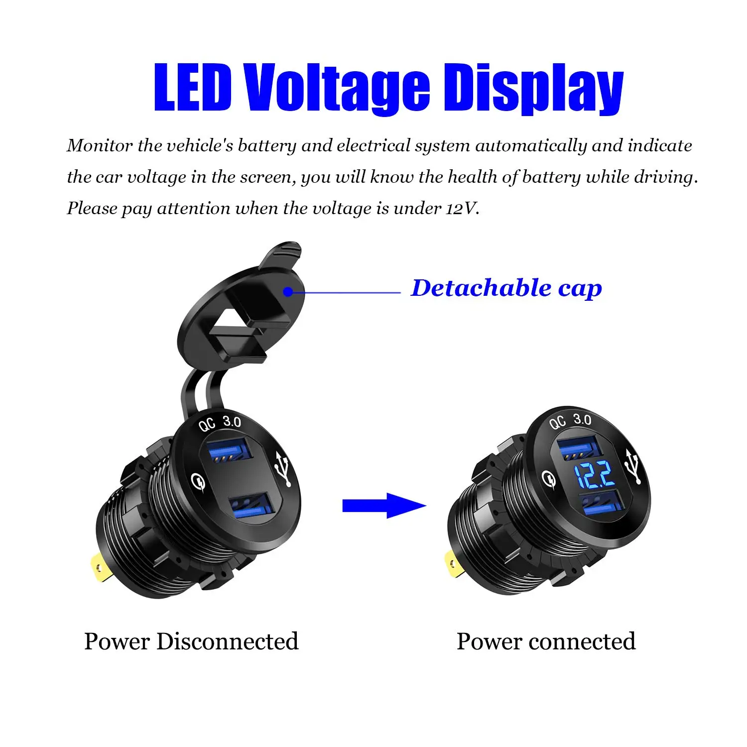 Ursuniot-cargador de coche QC3.0 de aluminio con voltímetro LED, adaptador de corriente con puertos USB duales, KIT DIY para motocicleta, barco y camión de 12V/24V