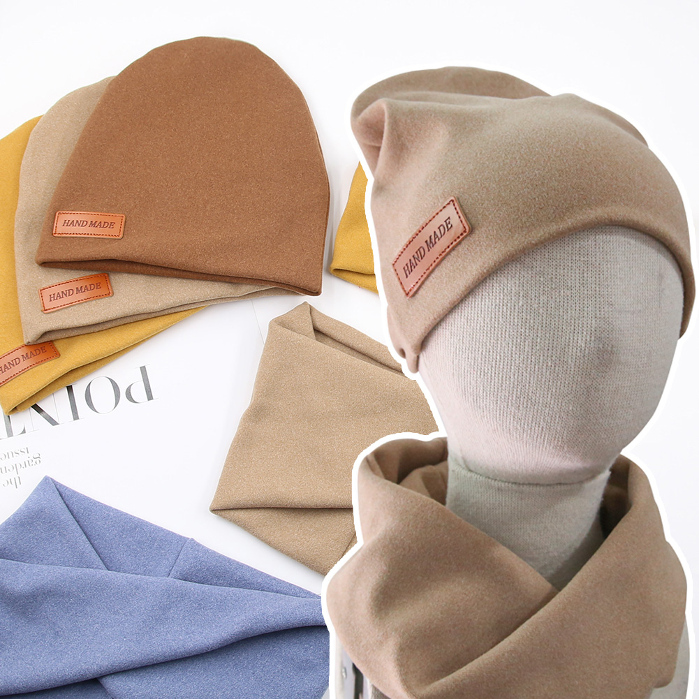 2 ชิ้น/ล็อต Faux CASHMERE เด็ก Turban หมวกผ้าพันคอชุดทารกแรกเกิดเด็กหนังฤดูหนาวคู่ชั้นหมวก Bonnets แฟชั่น Headwraps