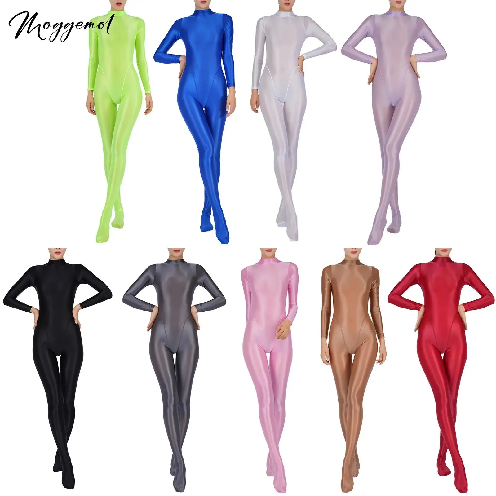 Glänzender Ganzkörper-Overall für Damen, durchsichtig, durchsichtig, Catsuits, Bodystockings, langärmelig, einteilig, für Fitnessstudio, Yoga, Strumpfhosen