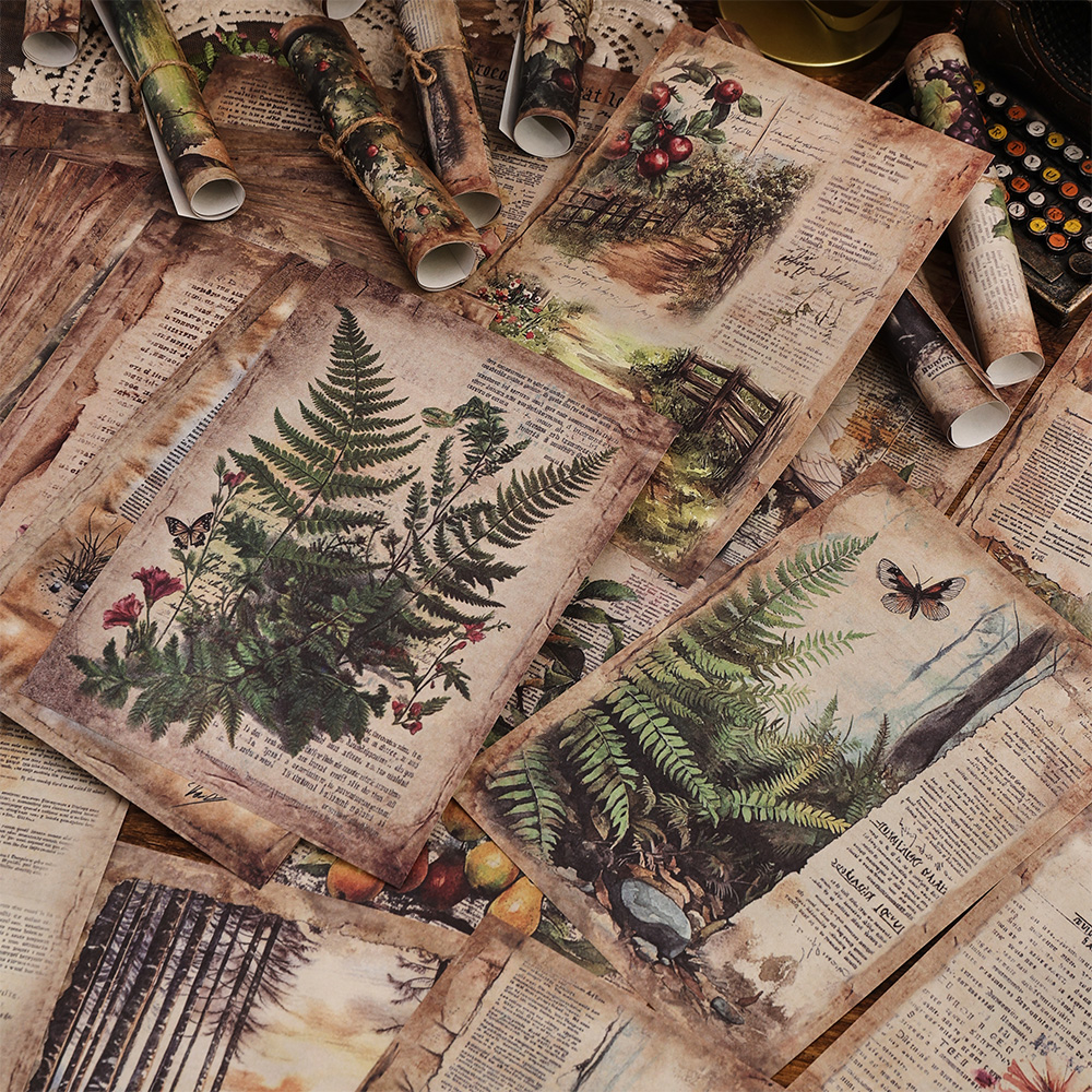 160 Sheets Vintage Natural Scenery Scrapbook Paper Non-sticky Large Size 160 Different Patterns DIY Decorative Material Paper