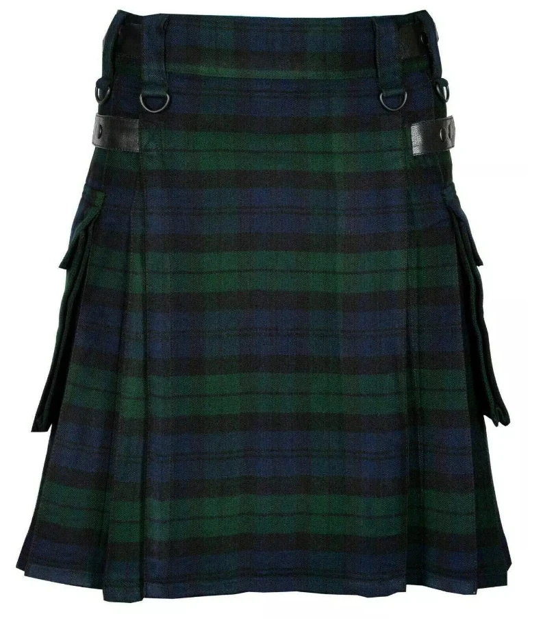 Hoge Kwaliteit Mode Mannen Cool Pocket Kilts Effen Kleur Gothic Kilt Vintage Warrior Cargo Kilt Metalen Riem Geplooide Rok