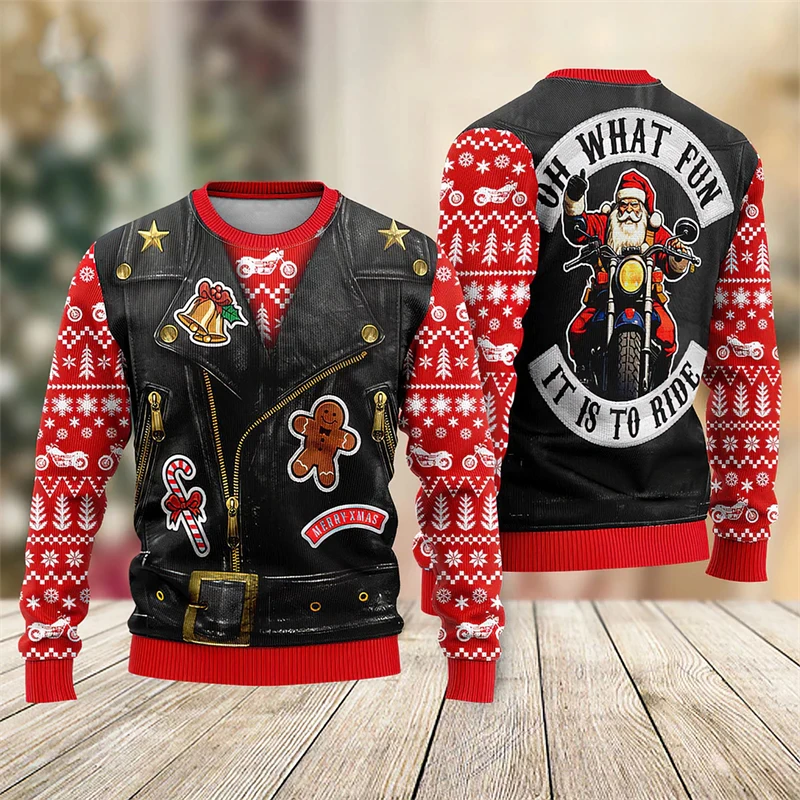 Divertido suéter navideño feo con gráfico de Papá Noel para hombre, moda Otoño Invierno, sudadera con estampado 3D, jerséis informales de gran tamaño