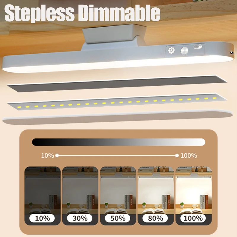 Lámpara de mesa LED colgante magnético, lámpara de escritorio recargable por USB, luz de lectura de 3 colores, armario regulable, luz nocturna