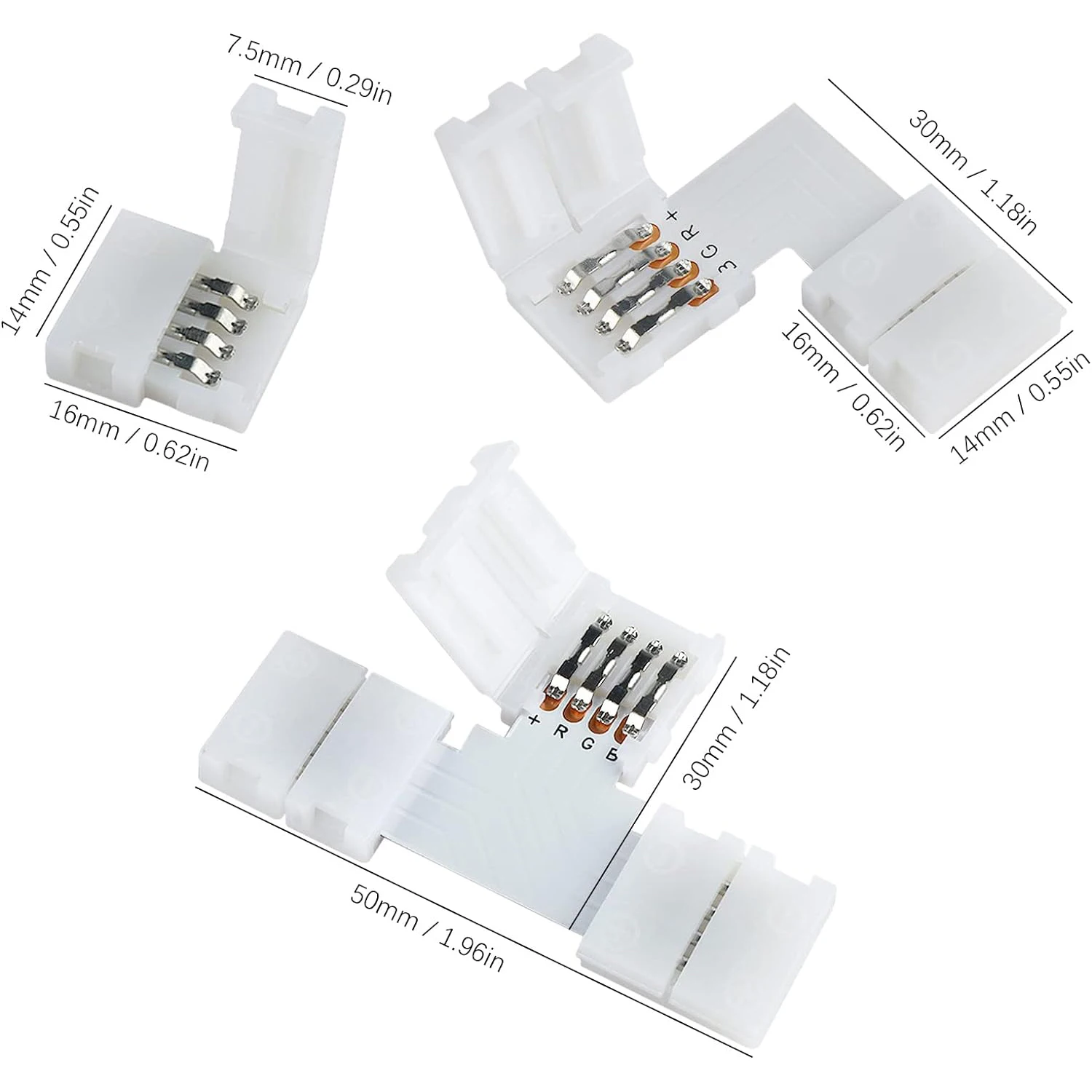 10 pz I/L/T/Forma Croce Senza Saldatura Snap Down 4Pin Conduttore Connettore Striscia LED per Collegamento Divisore Rapido di 10mm di Larghezza