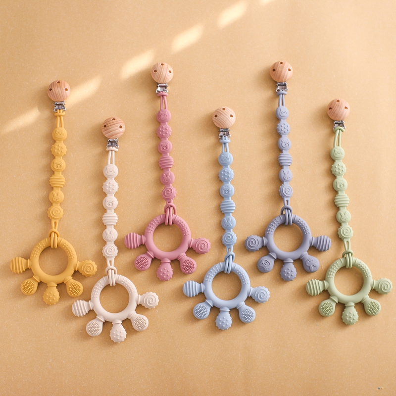 ไม้บีช Pacifier คลิปซิลิโคน Teether ชุดโซ่ Anti-DROP Pacifier CHAIN เด็กอุปกรณ์เสริมจุกนมผู้ถือ Dummy ผู้ถือของขวัญ
