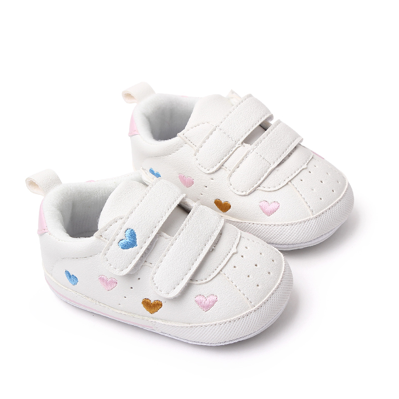 Baby witte PU-sneaker antislip voor peuterjongens en -meisjes Leuke borduursterren en harten