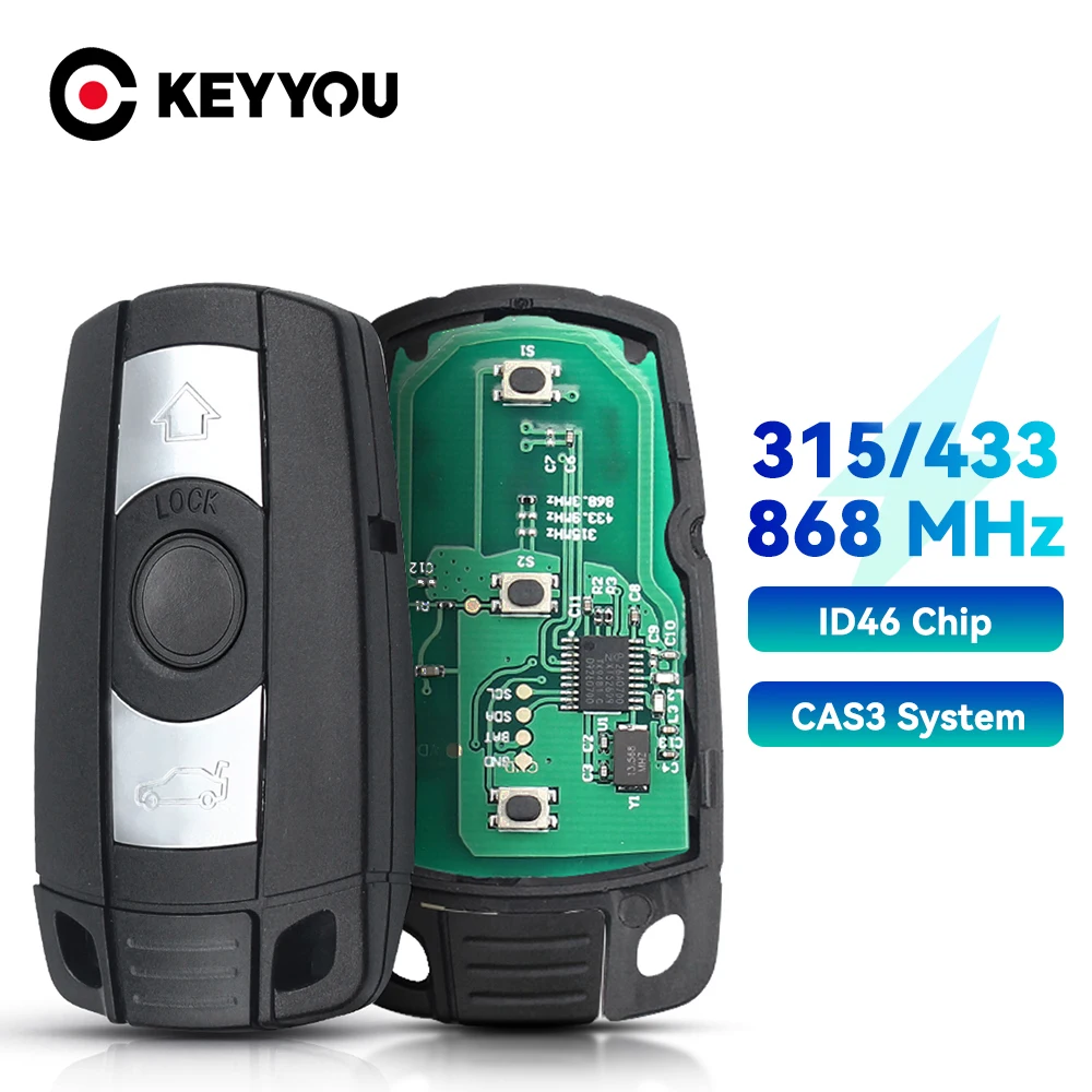KEYYOU Klucz zdalnego sterowania 315MHz 433Mhz 868MHz Chip do BMW CAS3 serii 1/3/5/7 X5 X6 E60 E61 E70 E71 E87 E90 Z4 KR55WK491