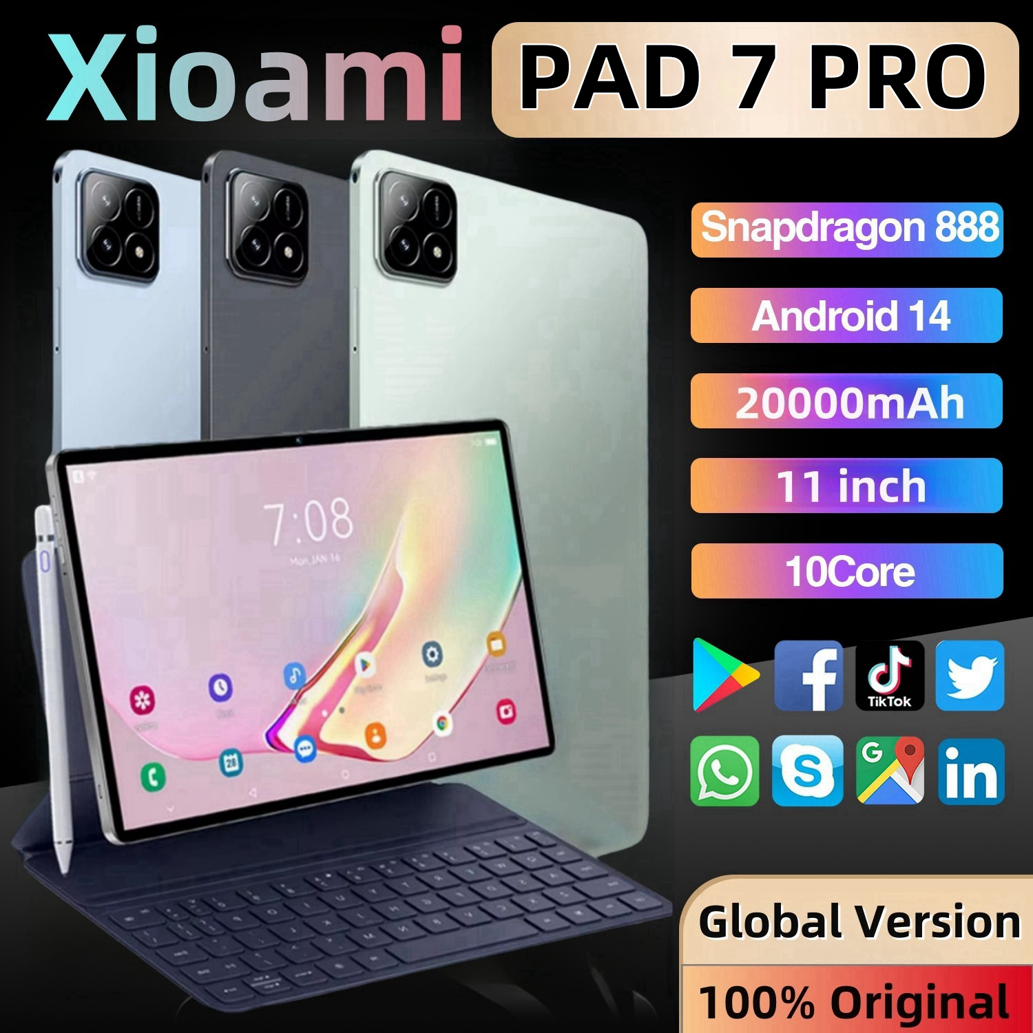 2024 NEW Original Xioami Pad 7 Pro Tablet 11inch HD 4K Android 14 16GB+1T 20000mAh 5G Dual SIM Phone Call WiFi WPS GPS Tablet