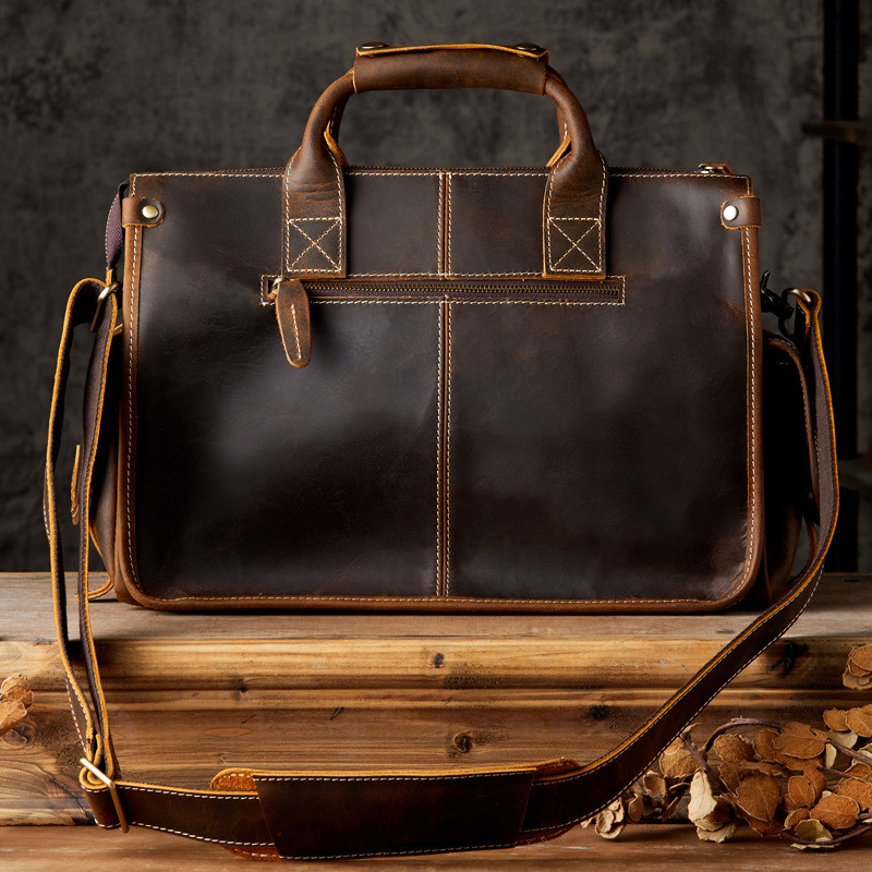 Borsa a tracolla da lavoro in vera pelle di cavallo pazzo Vintage di alta qualità da viaggio d'affari