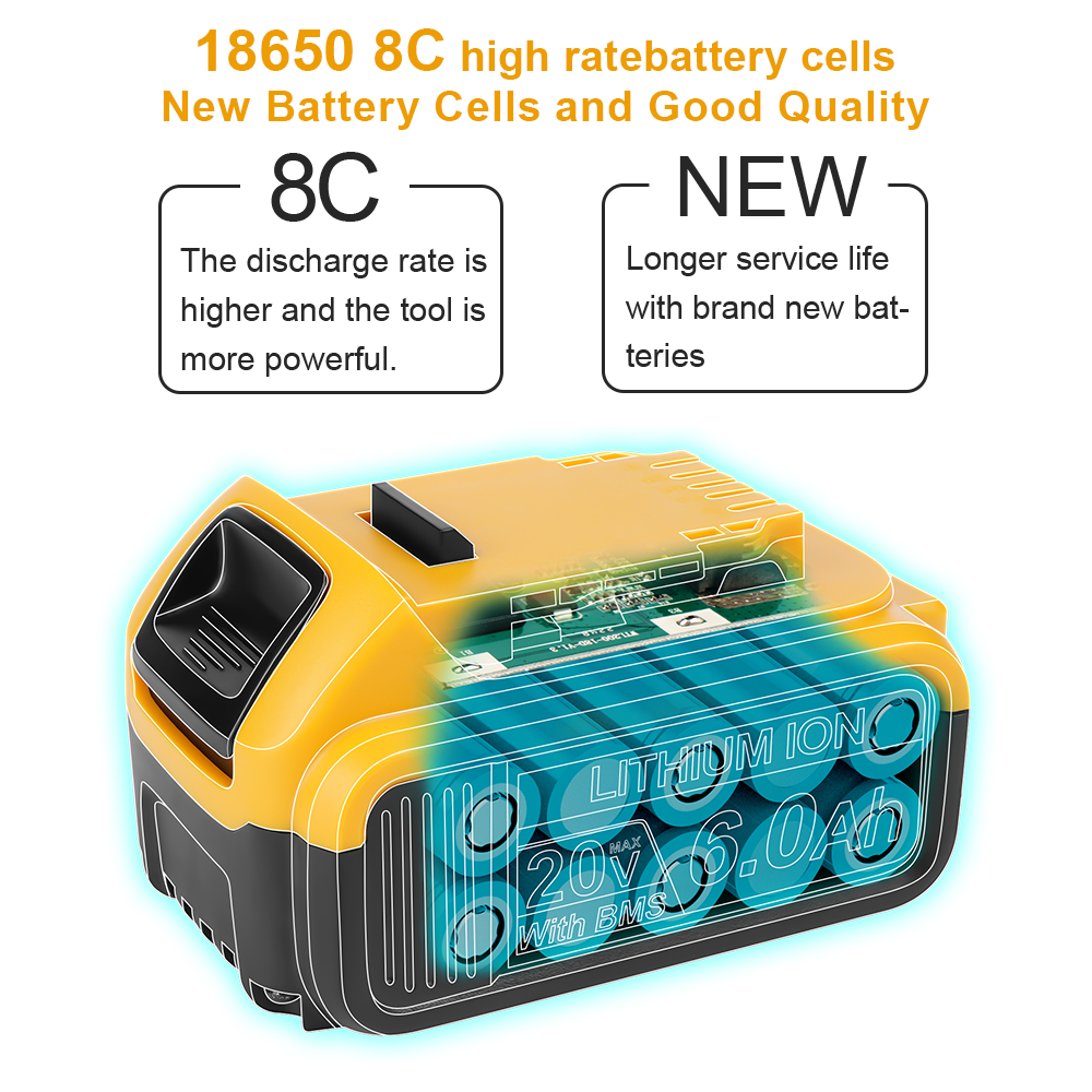 Camason-Akku für Dewalt 18 V 20 V Elektrowerkzeuge, wiederaufladbares Elektrowerkzeug, Zubehör, Lithium-Batterien, ersetzen Sie DCB200 DCB184