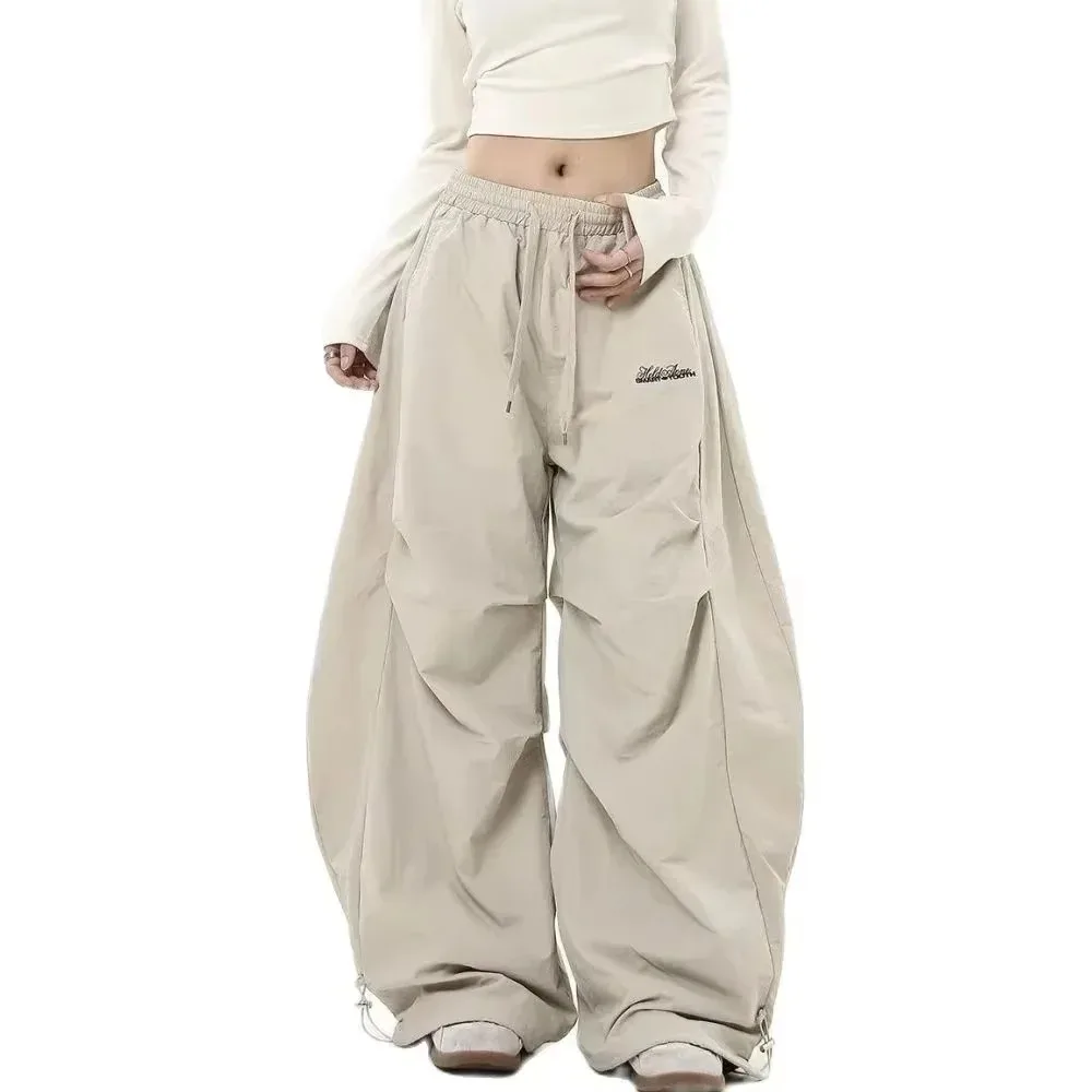 Retro Y2K hiphop streetwear casual chic bijpassende joggingbroek oversize dames wijde pijpen broek lage taille trekkoord dame cargobroek