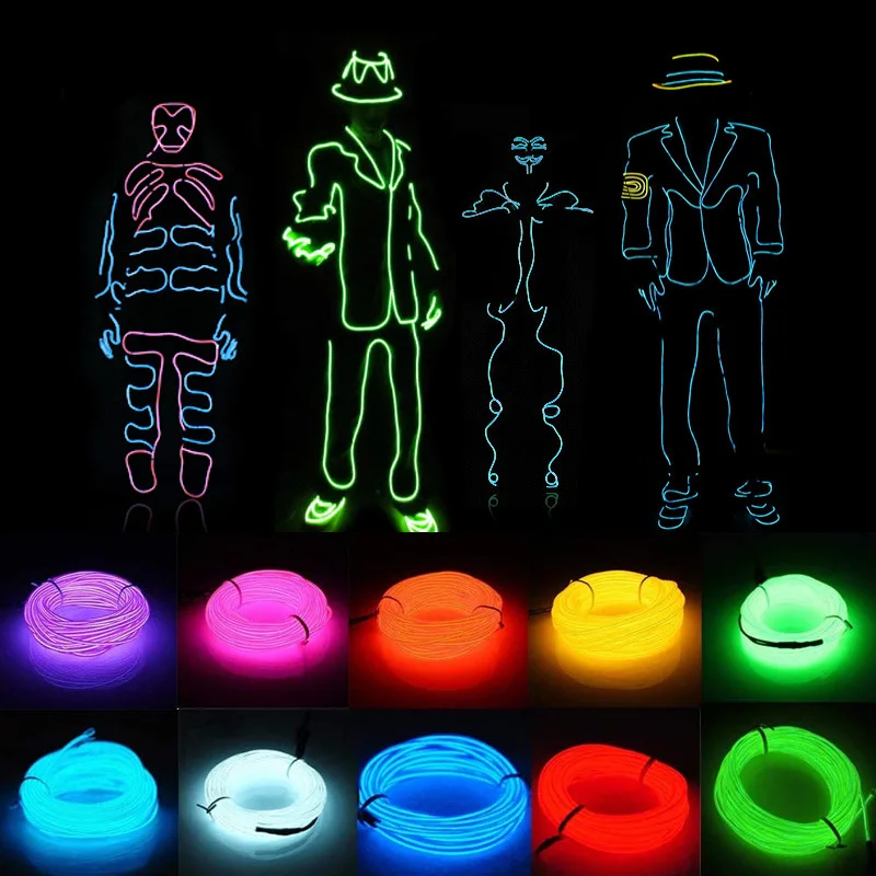 Luz de neón Flexible para decoración de fiesta, cable EL Led de 1M, 3M y 5M, resistente al agua, Multicolor, 3V