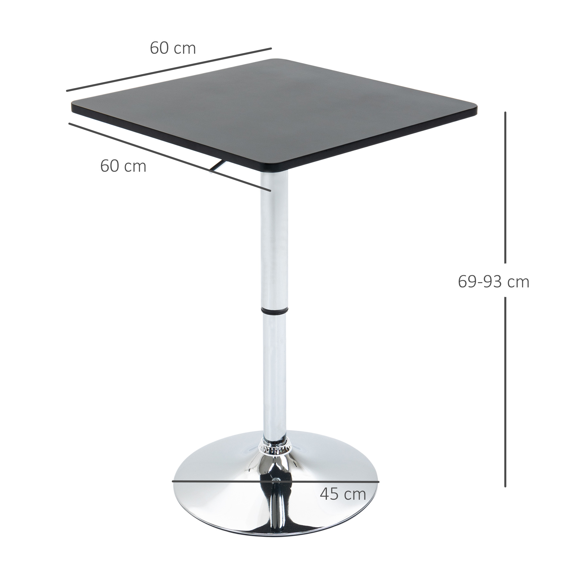 HOMCOM Adjustable Height Bar Table with Metal Frame and Square Tabletop