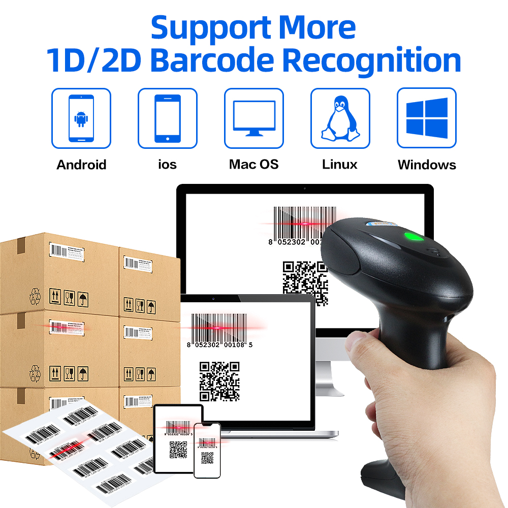 Новинка сканер штрих-кодов 1D/2D Data Matrix сканер штрих-кода проводной/беспроводной/Bluetooth карманный считыватель штрих-кодов для супермаркетов