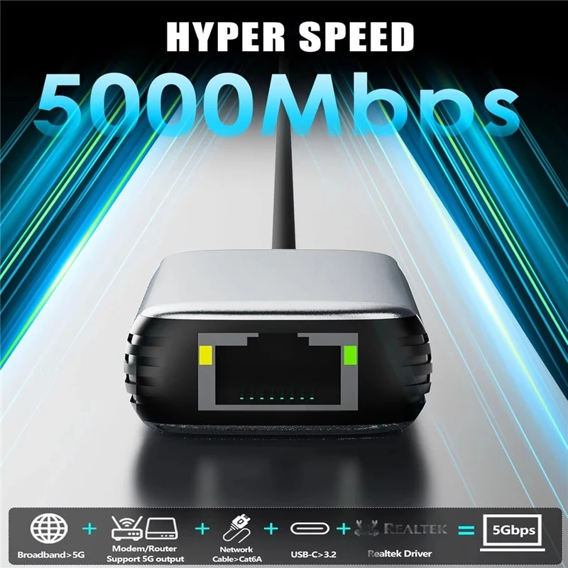 Ethernet-адаптер 5000 Мбит/с 5G USB 3.0 типа C к сетевой карте RJ45 Проводной Ethernet-гигабитный адаптер Lan Card Hub для MacBook iPad