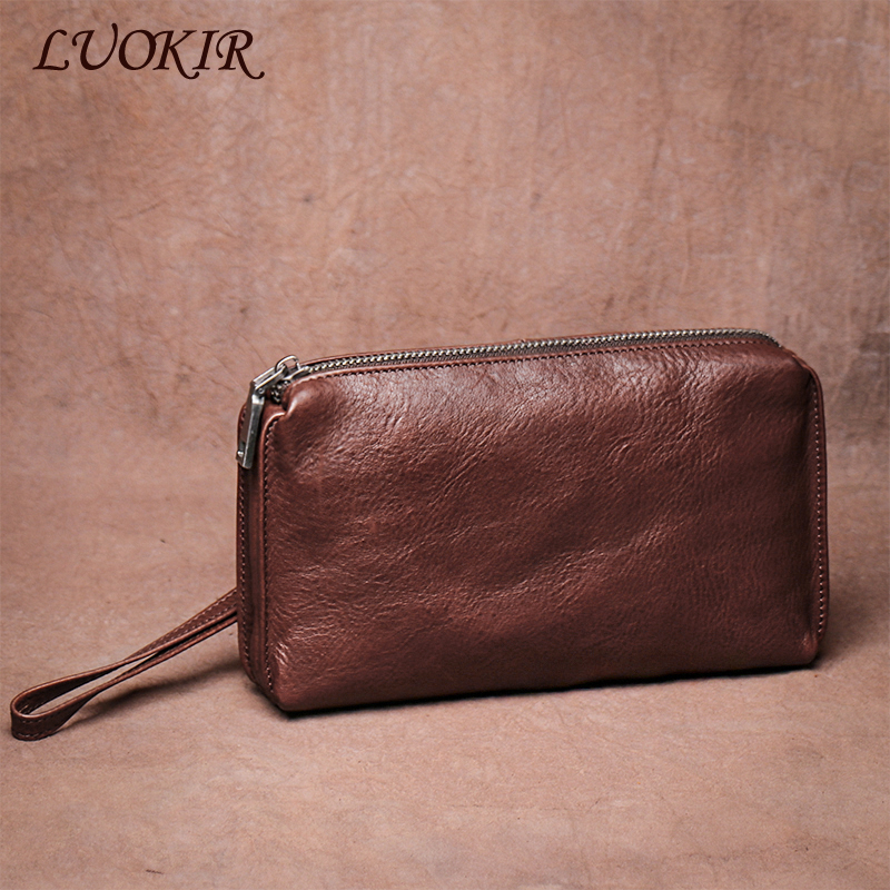 LUOKIR Echte Hohe Qualität Männer Luxus Leder Kupplung Tasche Vintage Große Kapazität Lange Brieftasche Kreditkarte Halter Einfache Telefon Tasche