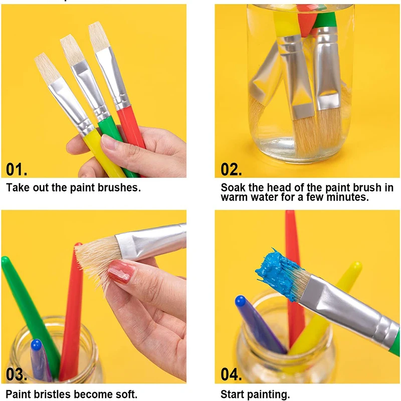 5/10pcs แปรงทาสีปลายแบนแปรงทาสี Hog Bristle Tempera แปรงทาสีศิลปินสําหรับเด็กสั้น Stubby พลาสติก Handle