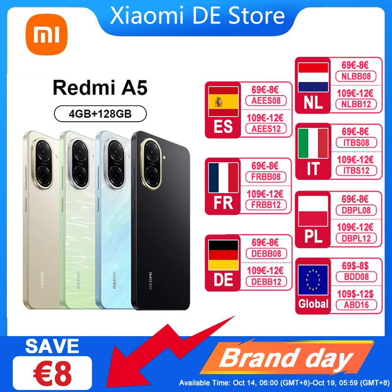 【Marca +】Versión global Redmi A5 Unisoc T7250 Procesador Cámara principal de 32 MP Pantalla grande de 6,88" Admite carga rápida de 15 W