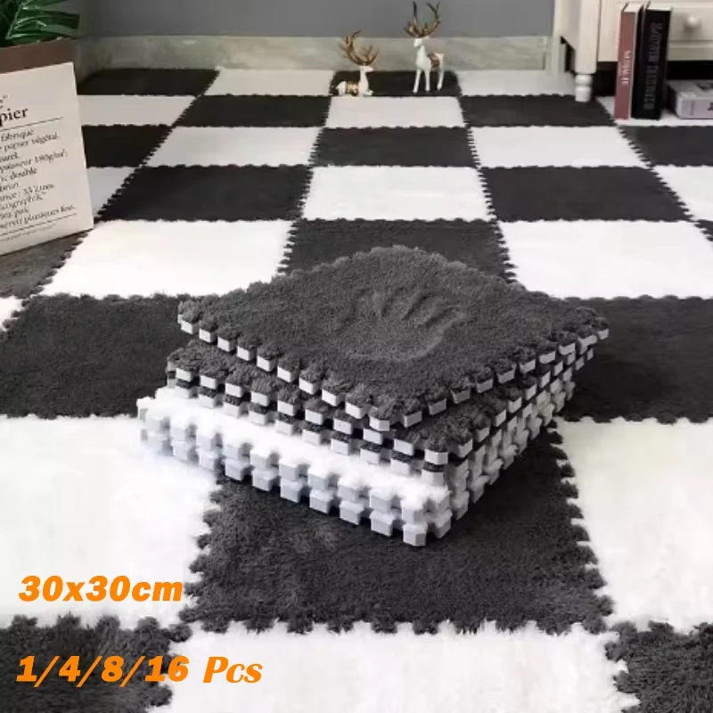 1/4/8/16 pçs quebra-cabeça de pelúcia espuma tapete eva espuma quebra-cabeça quarto sala estar decoração bloqueio área tapetes 30*30cm