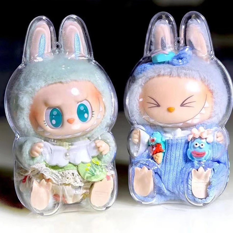 Neues 17 cm großes LABUBU Clear Macaron Case, Staubhülle, Gehäuse, Popmart Bubble Mart Puppenzubehör, Puppenzubehör, Weihnachtsgeschenke