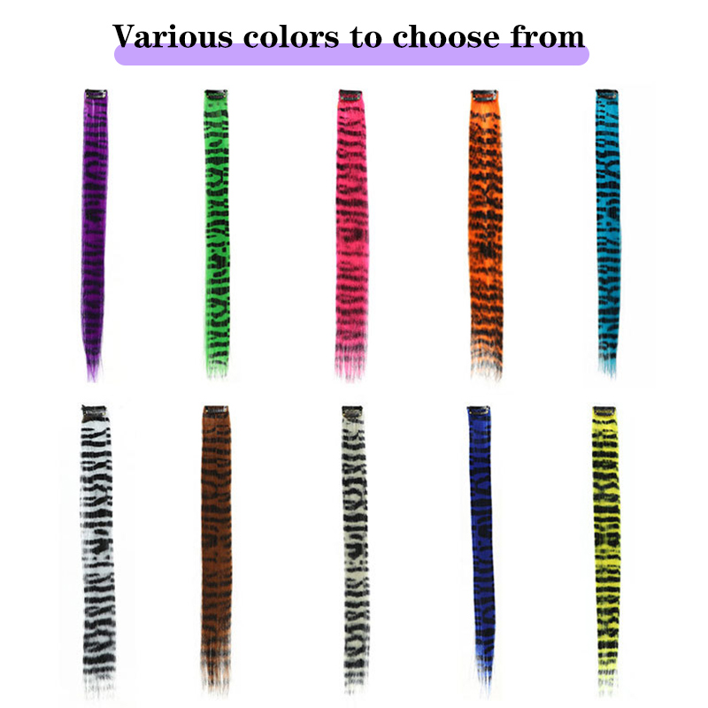 MSTN Grampo sintético colorido e vibrante com estampa de leopardo em extensões de cabelo para uso diário e de festa para crianças e cosplay estilo Y2K