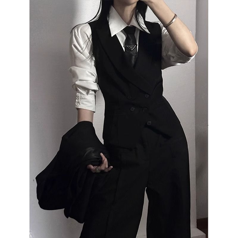 Conjunto de Terno Slim Fit Masculino Preto para Primavera e Outono, Jaqueta de Cerimônia de Alta Qualidade, Estilo Neutro, Co...