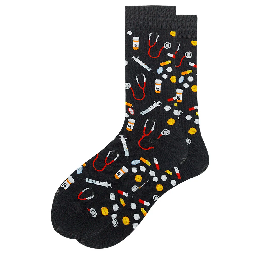 1 par de calcetines divertidos felices para hombre, calcetines informales creativos transpirables con estampado Harajuku, sello de copa de vino tinto, calcetines felices suaves y divertidos