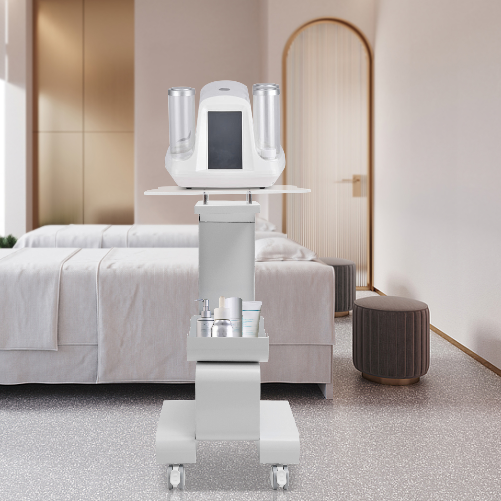 3 niveaux Beauté 360 °   Support de Salon de coiffure pivotant, chariot roulant, support de Machine SPA, équipement de travail, Table d'organisation, blanc