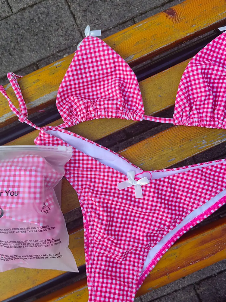 Patchwork Bikinis String Bikini ensemble volants côté maillots de bain femmes Sexy maillot de bain femme licou maillots de bain deux pièces maillots de bain