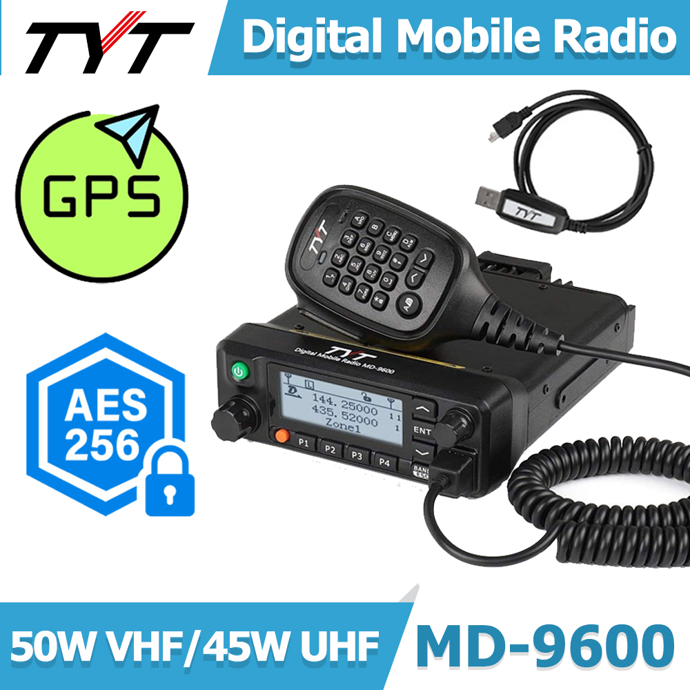 TYT MD-9600 DMR วิทยุ GPS AES256 เข้ารหัส UHF/VHF Dual Band 50W 1000CH 136-174MHz และ 400-480MHz