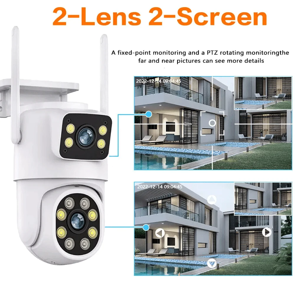 4K 8MP Tuya Dual Lens WIFI Camera PTZ Outdoor Dual Screen Ai Human Auto Tracking Security Camera Surveillance with Alexa Google