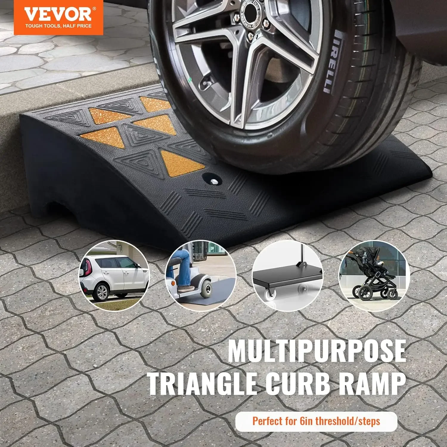 Rubber Curb Ramp, 6" Rise Height 2 Pack, Heavy-Duty 33069 lbs/15 T Capacity Threshold Ramps