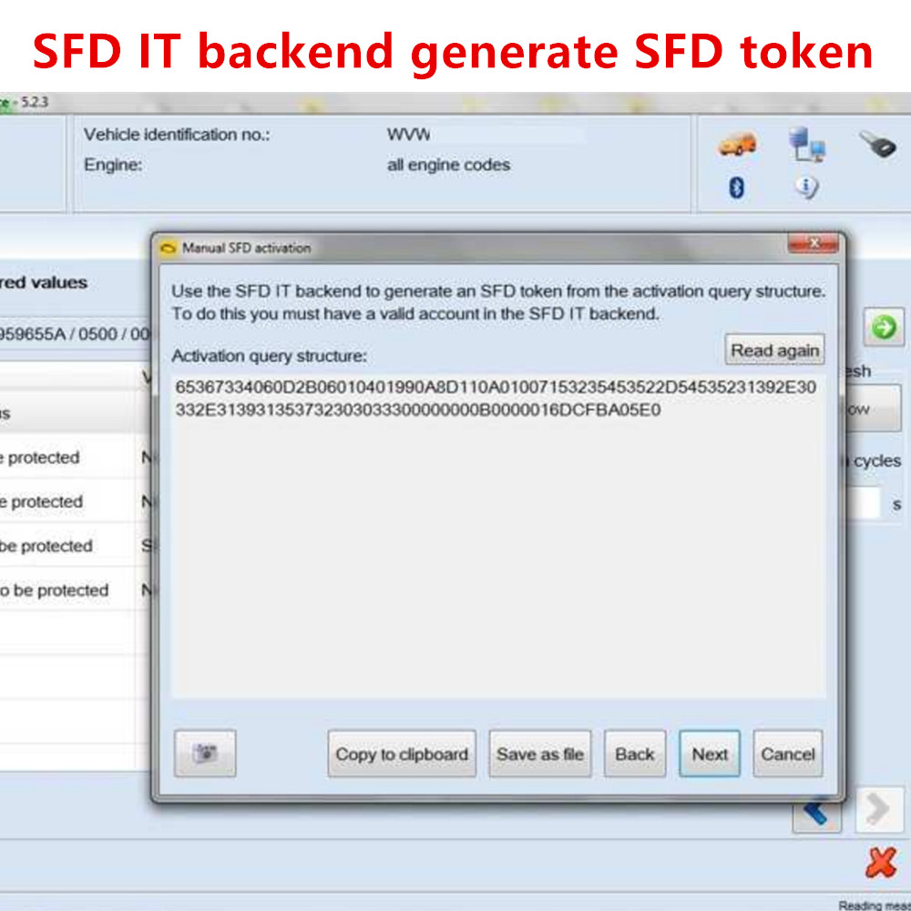Cálculo fuera de línea del token SFD Código SFD Procedimiento de desbloqueo para ficha SFD Manual de protección de diagnóstico de vehículos Activación SFD