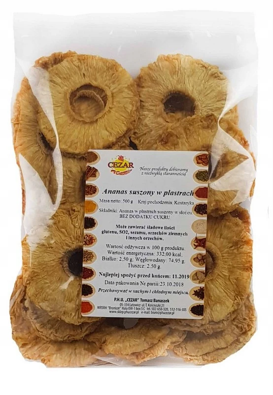 Ananas suszony naturalnie 500g plastry krążki