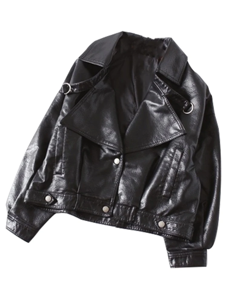 Lautaro Frühling Luxus Lose Grün Schwarz Weiche Faux Leder Jacken für Frauen Stilvolle Mode Hohe Qualität Designer Herbst Kleidung