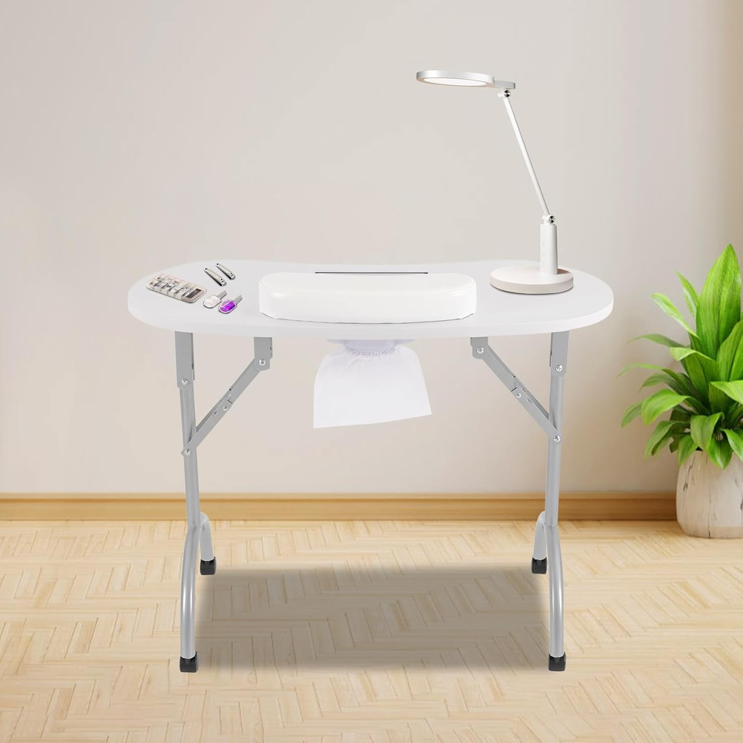 Nageltisch mit Saugnapf, Maniküretisch mit 4 Universalrädern und Staubsaugerbeuteln, Nageltisch für Haushalte, Nagelstudios