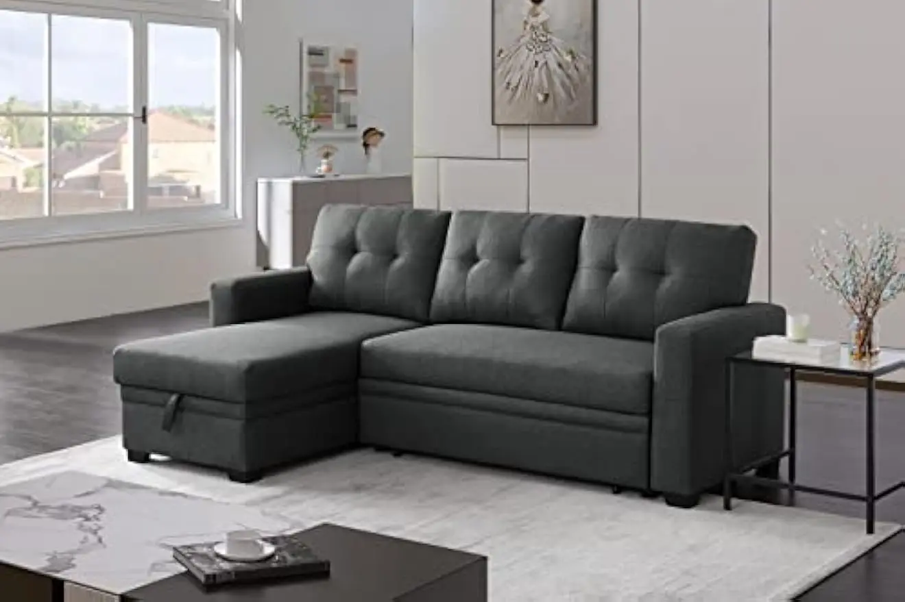 Sectional Sofa Couch, Sleeper Sofa Bed with Storage Chaise Pull Out Couch Bed for Living Room | Hidden Stroge | Pull Out Bed | R