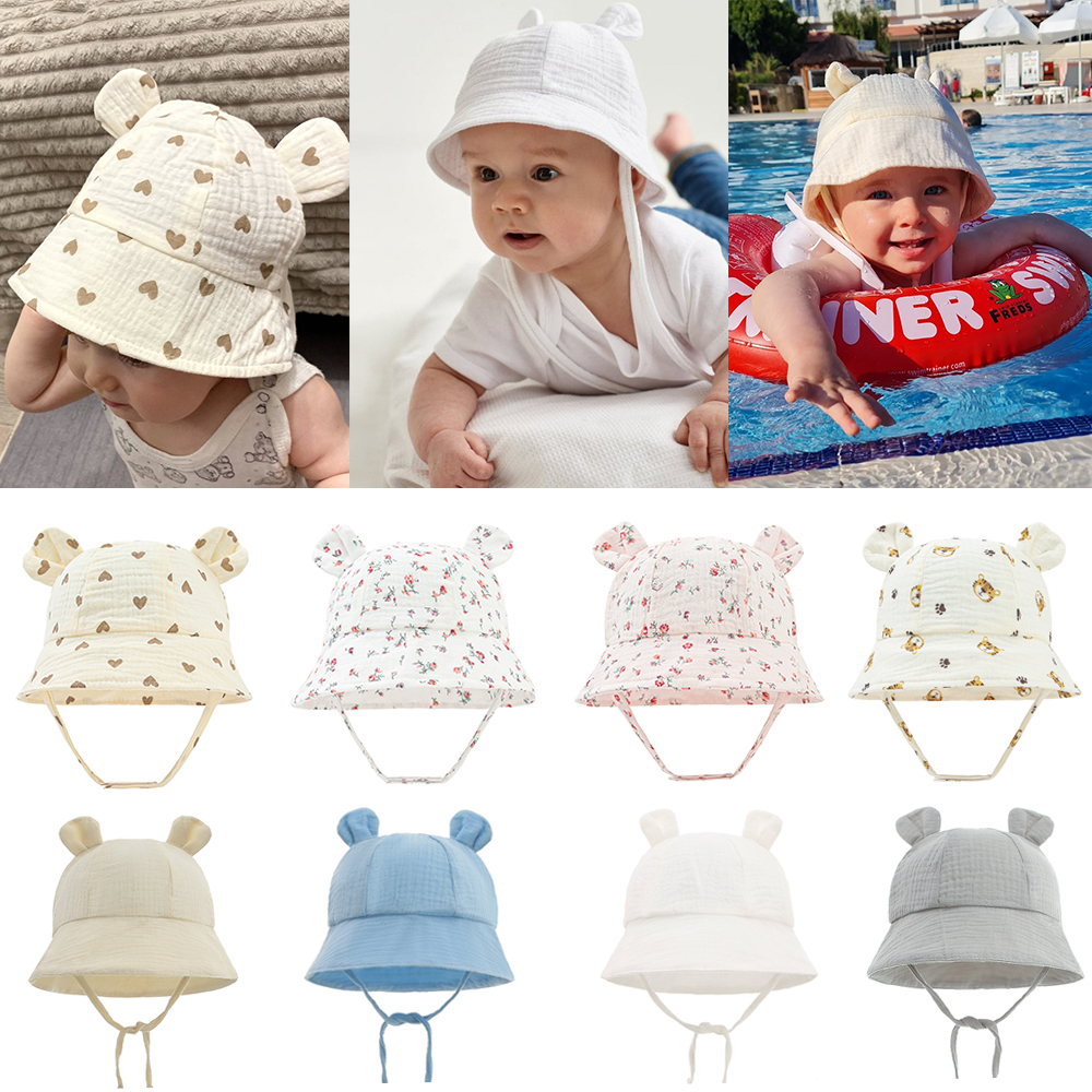 Gorro de muselina de algodón para bebé, gorro infantil de verano, Panamá para niños, gorros suaves para el sol para bebés, accesorios para sombrero de cubo para niñas y niños de 3 a 12M